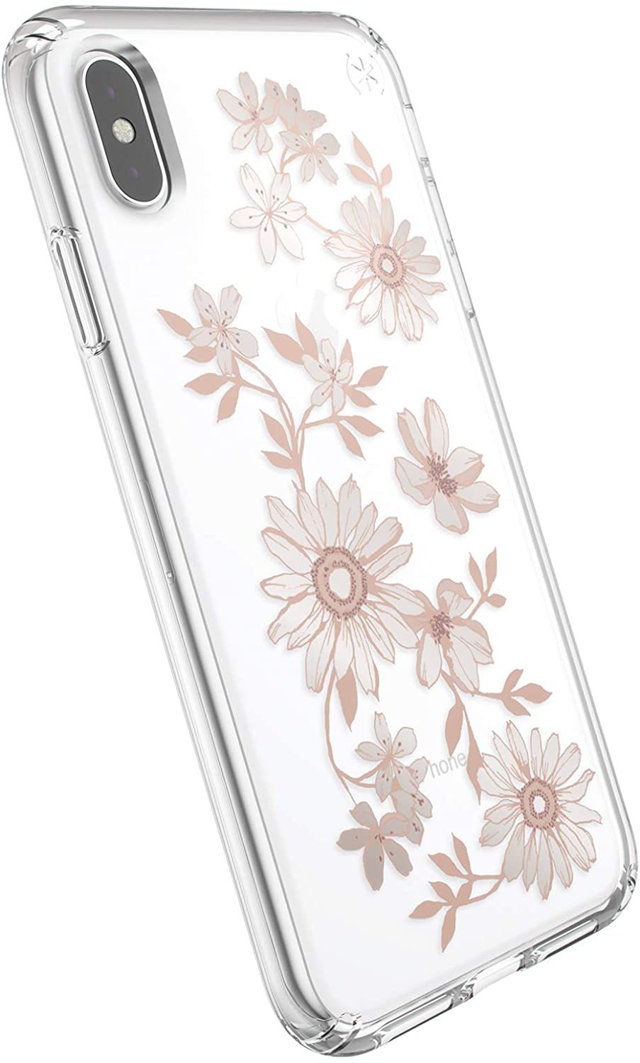 Speck Products Presidio Clear + Print iPhone Xs Max Case, FairytaleFloral Peach Gold/Clear